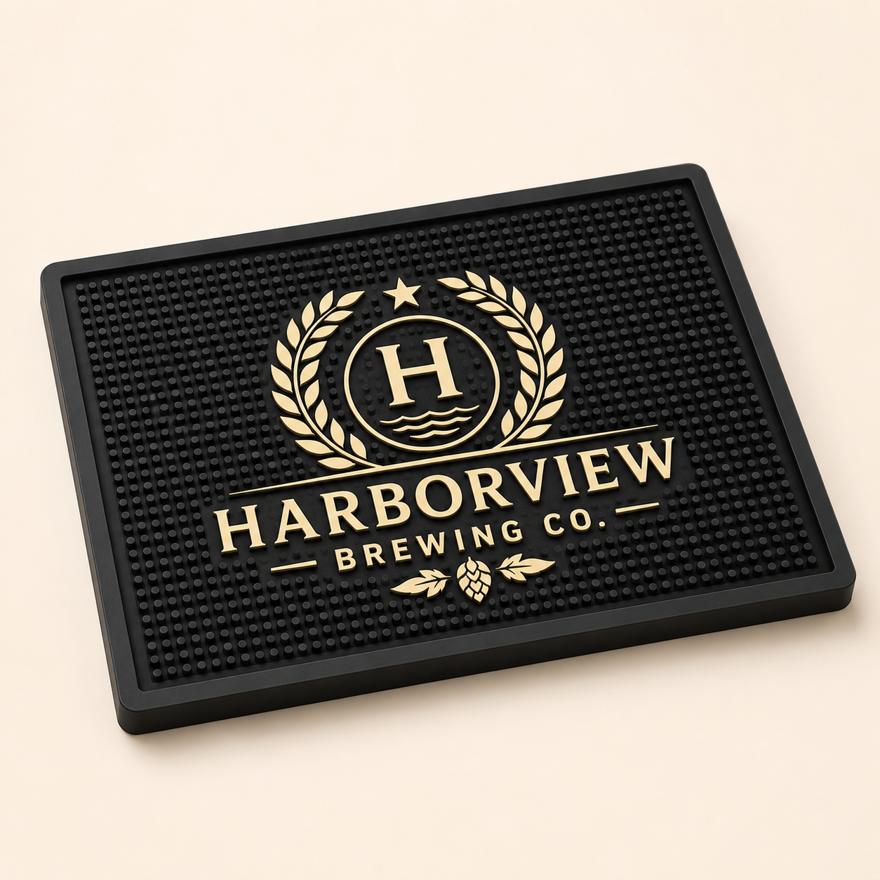 Custom raised-edge spill bar mat with logo