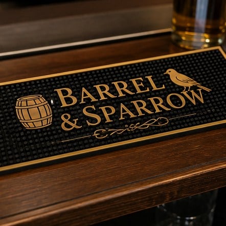 Branded bar rail mats fresh from production