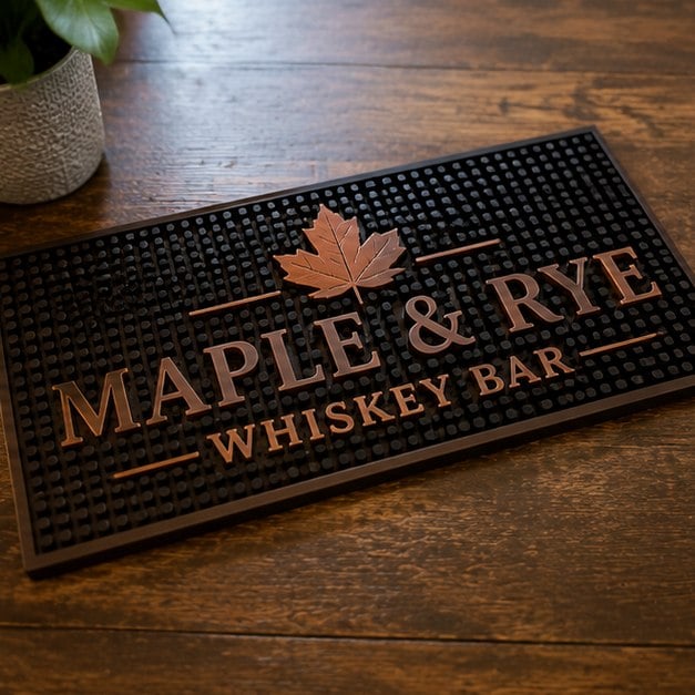 Personalized rubber bar mats — customer photo