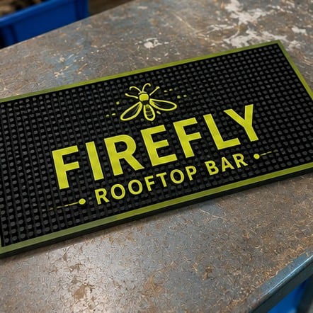 Rubber bar mats with raised logo detail